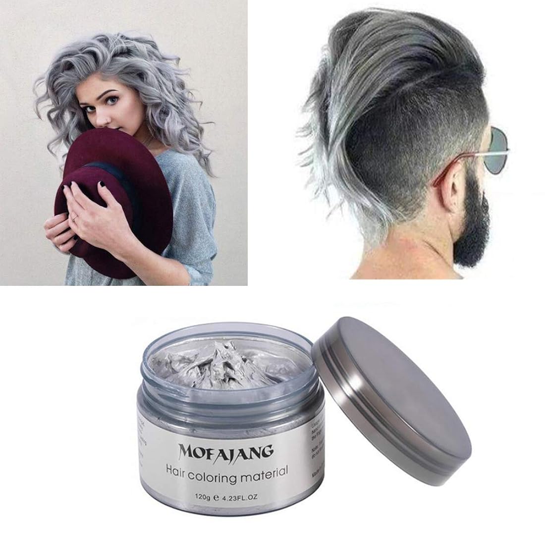 Cera de color de cabello gris plateado, cera natural