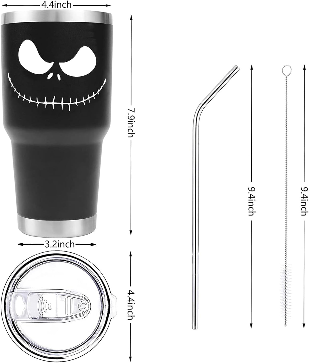 Taza de Acero Inoxidable Jack Skellington 30 oz con Asa y Popote