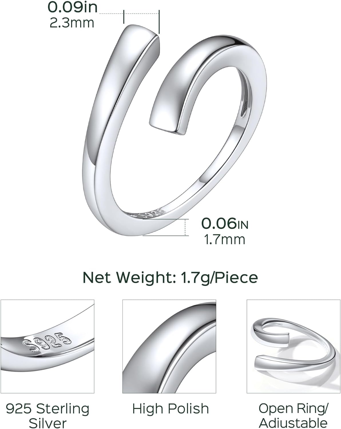 ChicSilver Anillos de dedo del pie para mujer, de plata de ley 925, hipoalergénicos, ajustables, anillos abiertos para mujer, joyería de verano (con caja de regalo)