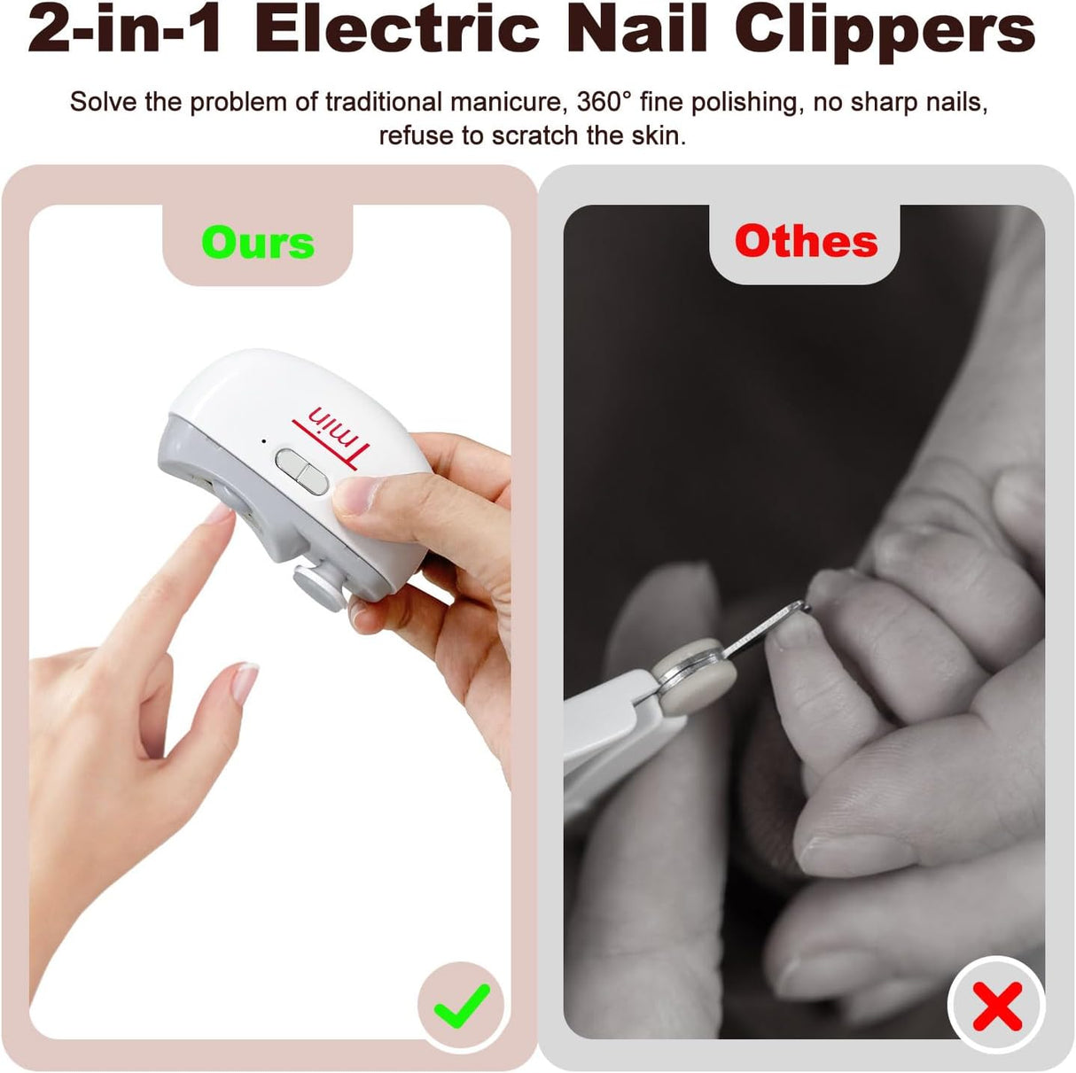 Cortauñas Eléctrico TMIN con Luz y 2 Velocidades, 2 en 1