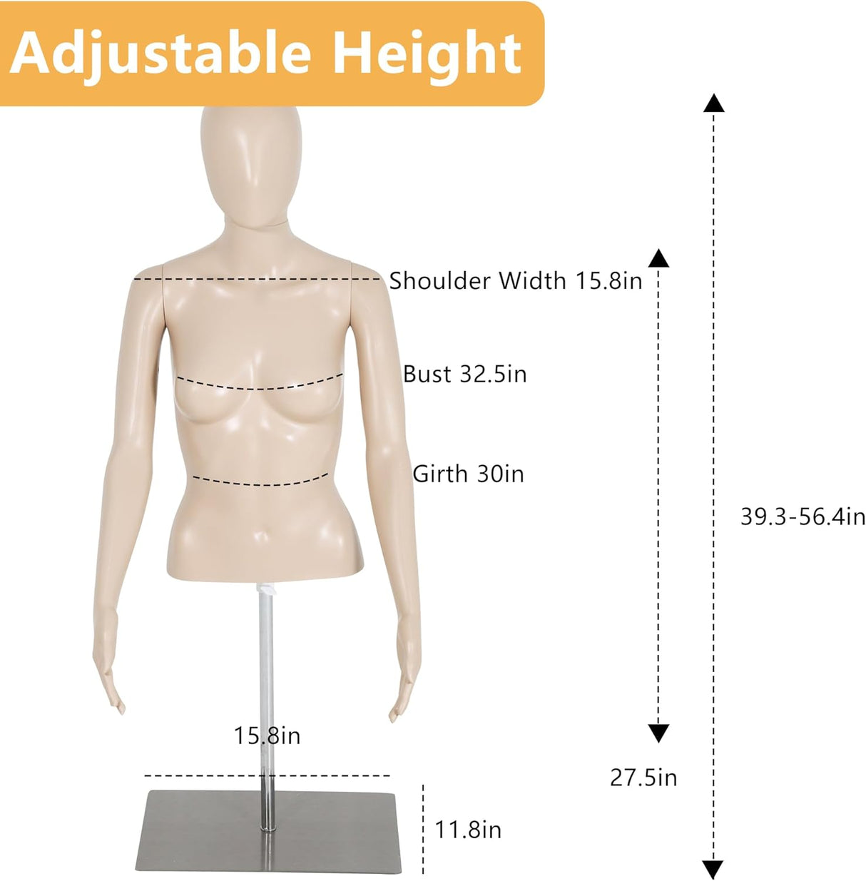 Maniquí Femenino Ajustable 39-56 con Base de Metal