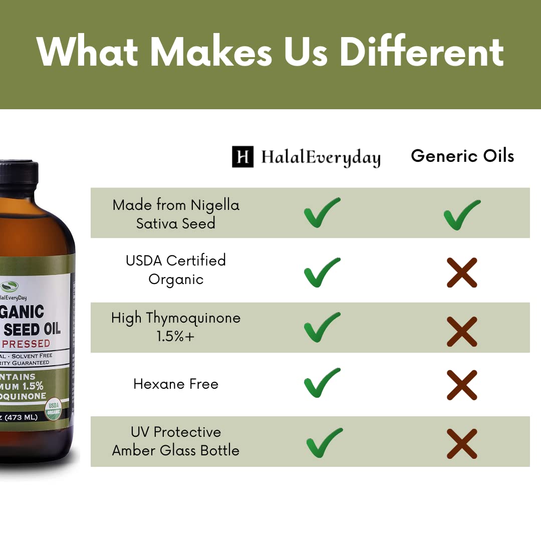 Aceite de Semilla Negra 16oz HalalEveryDay Orgánico, 100% Puro