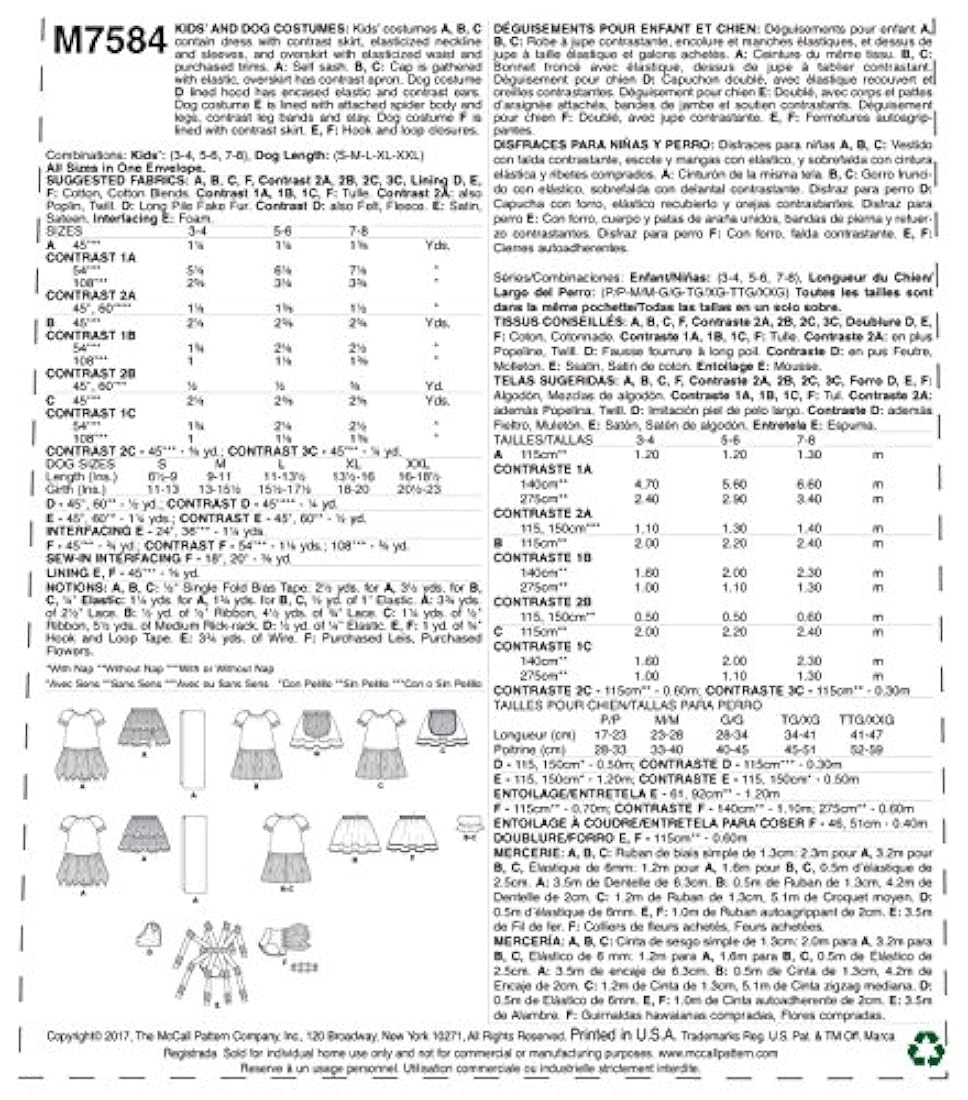 McCall patrones m7584kid perro disfraces