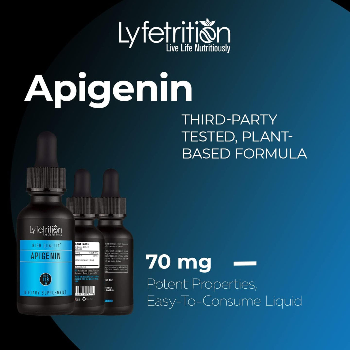 Suplemento de apigenina de 70 mg líquido de 4 onzas Lyfetrition