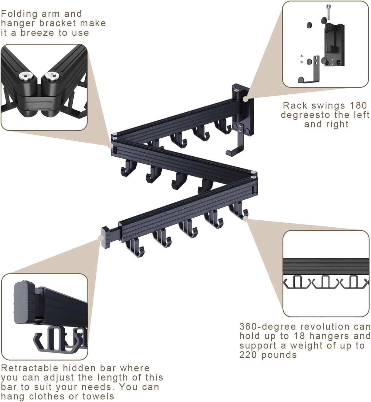 Tendedero de Pared Plegable con Ganchos para Ropa
