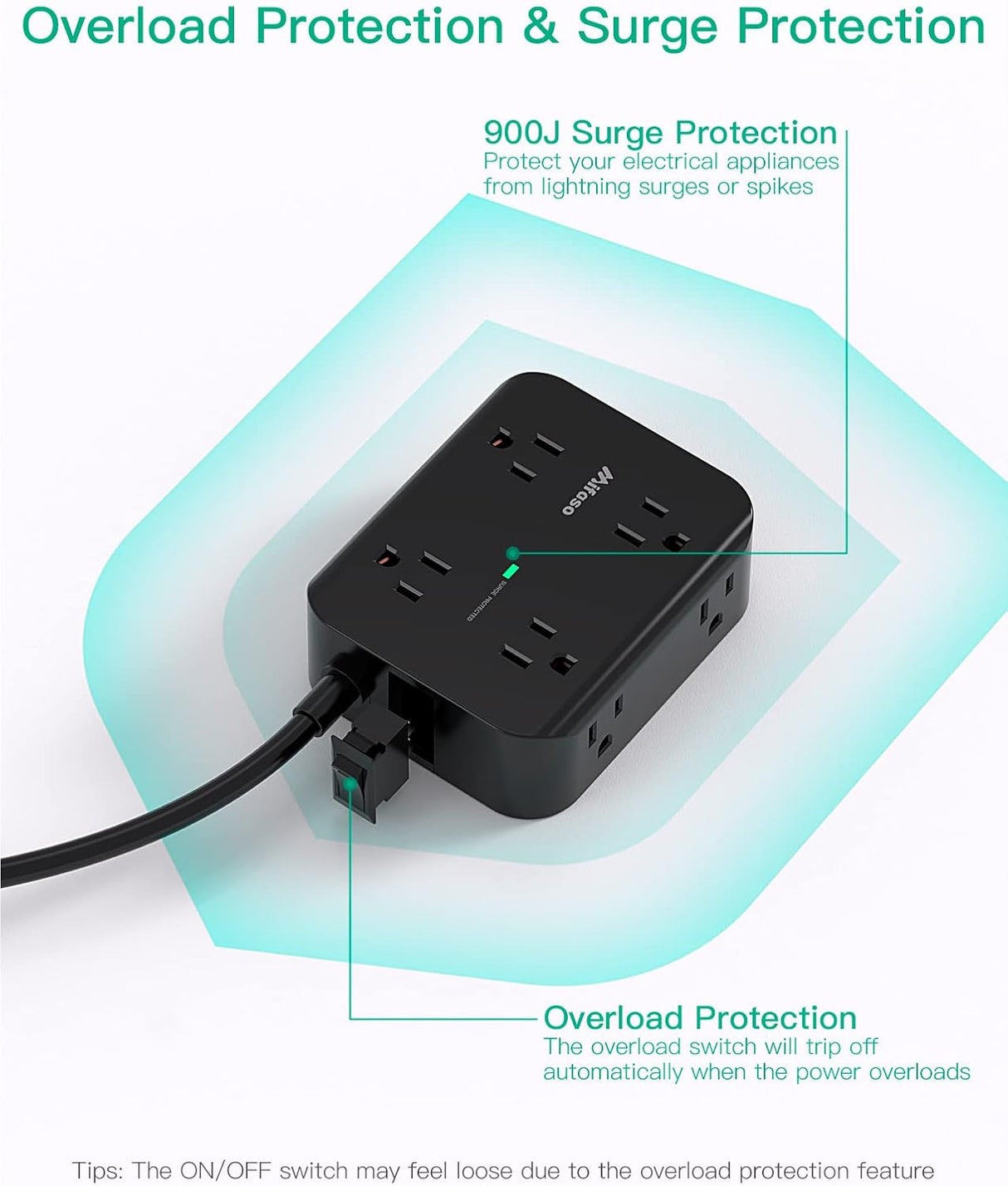 Regleta protectora contra sobretensiones, enchufe plano