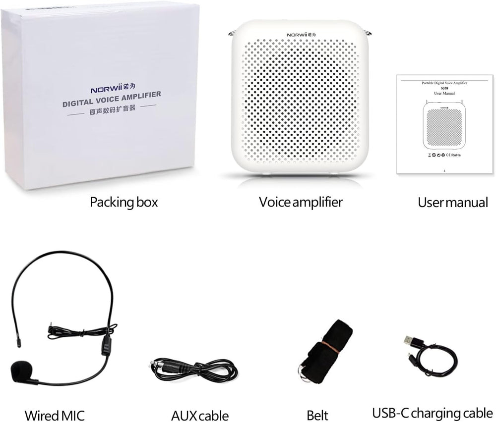 Amplificador de Voz Portátil Recargable con Micrófono y Cintura