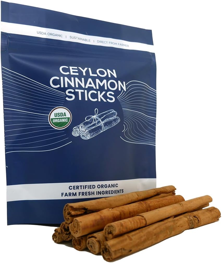 Canela Ceylán Orgánica, Premium de Sri Lanka, Sin OGM, 100g
