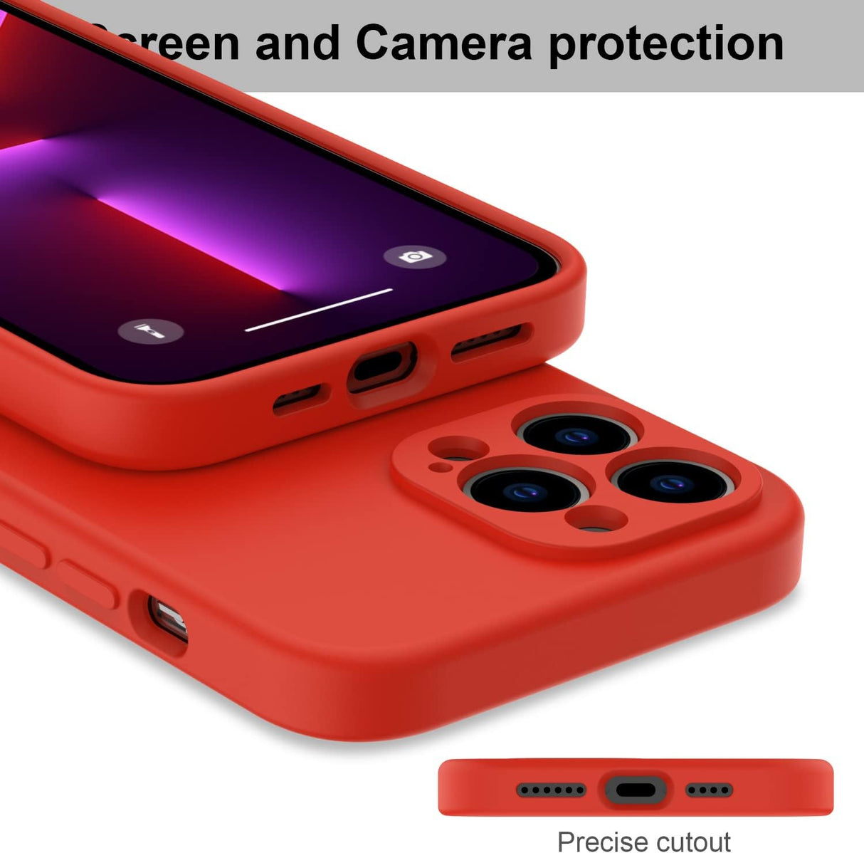 DEENAKIN Funda para iPhone 13 Pro Max con protector de pantalla, cubierta de goma de gel de silicona líquida suave y duradera para iPhone 13 Pro Max de 6.7 pulgadas, color rojo