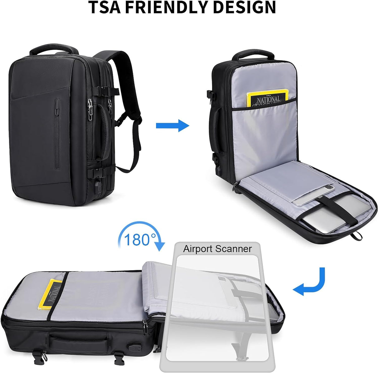 Mochila de viaje para laptop y puerto USB resistente al agua