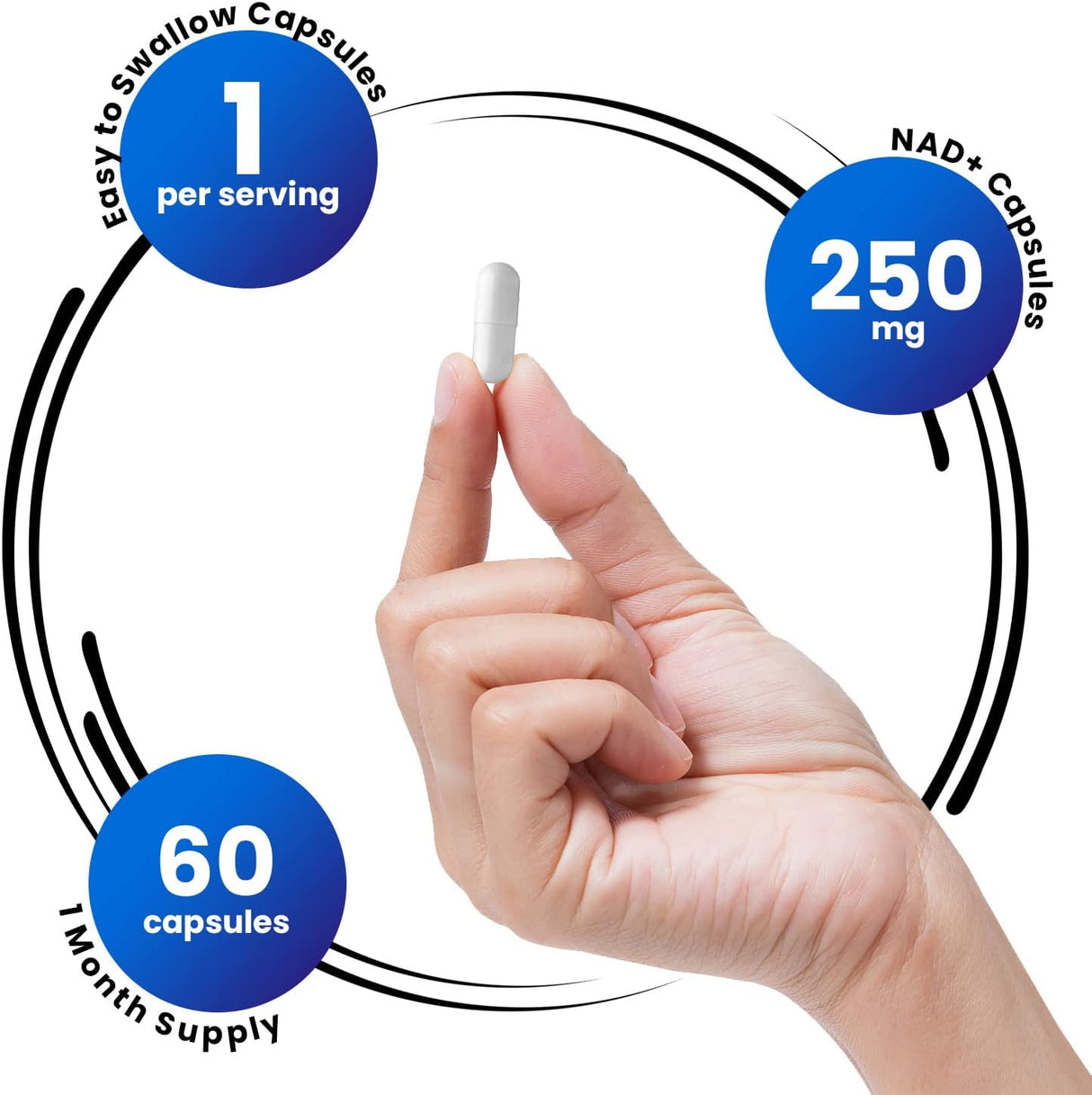 Suplementos NAD+ 250 mg porción 60 cápsulas de nicotinamida