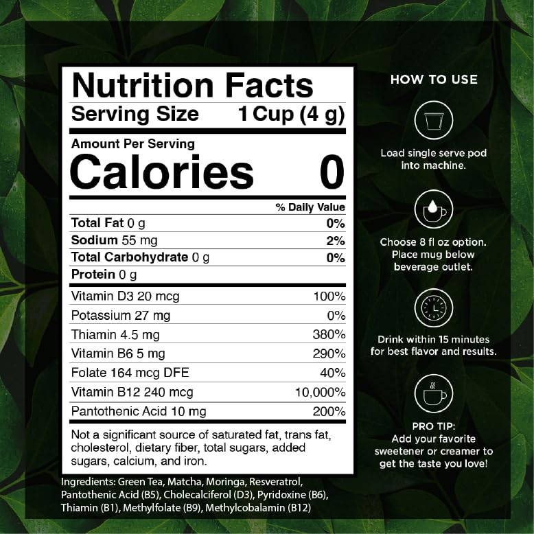 Cápsulas de Té Verde VitaCup, Energía y Detox, 16 Ct
