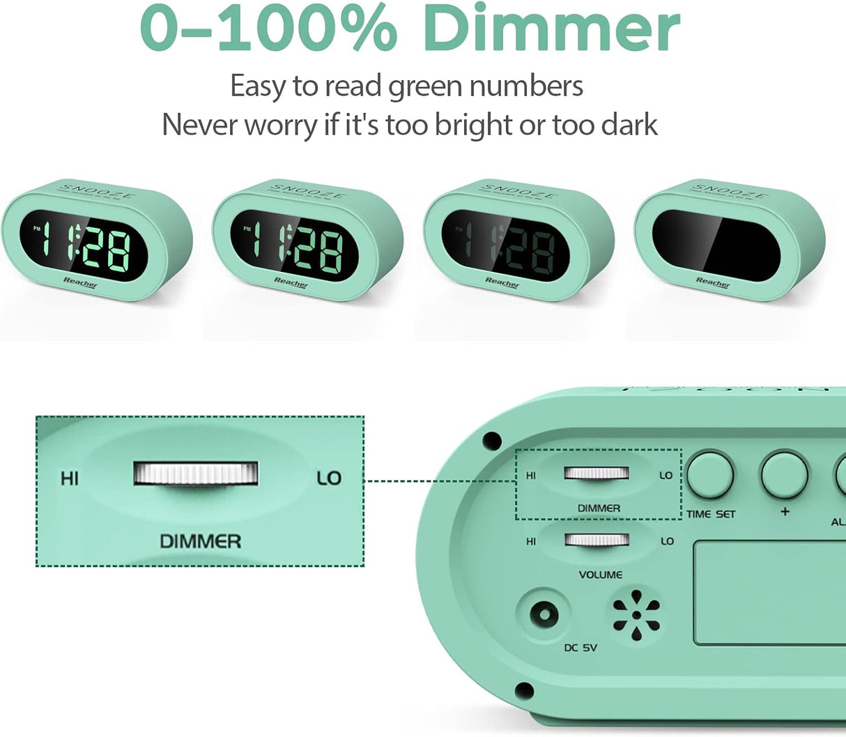 Reloj Despertador Infantil con Luz LED, Dimmer, Snooze, Pequeño