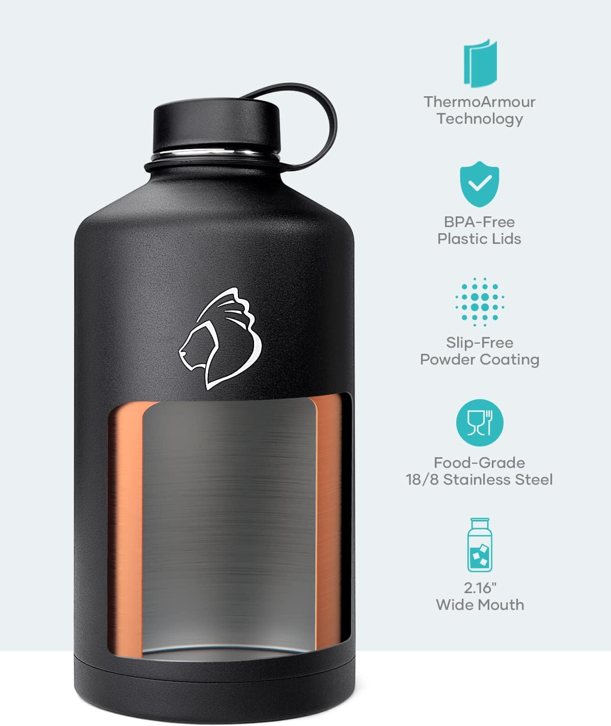 Botella de agua BUZIO 1 galón con tapa y sorbete, 128oz