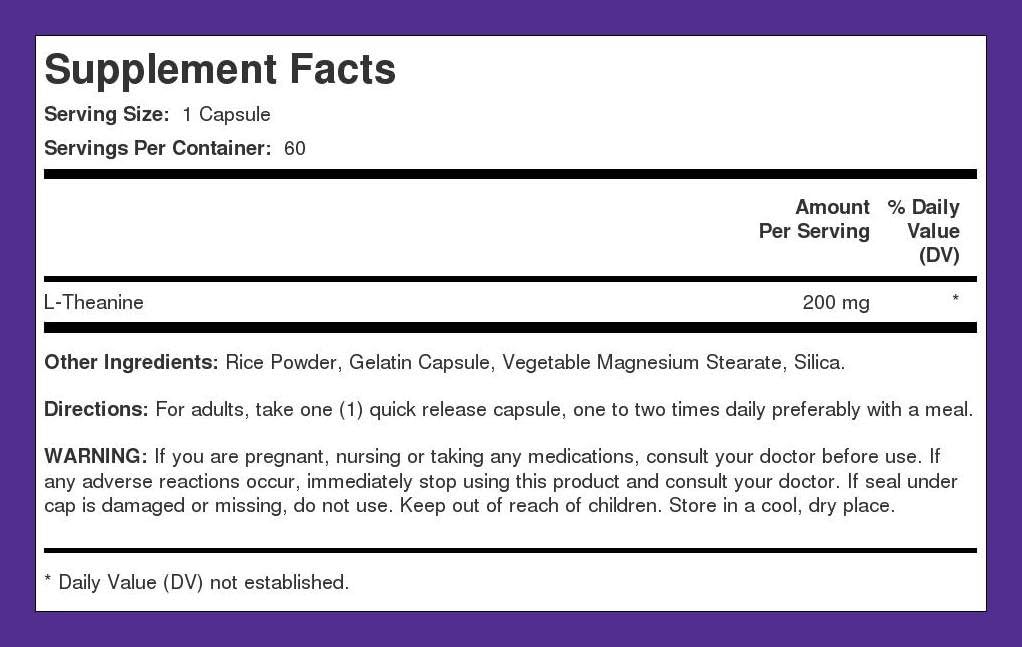 Suplementos Piping Rock L Teanina Cápsula 200 mg 60 unidades