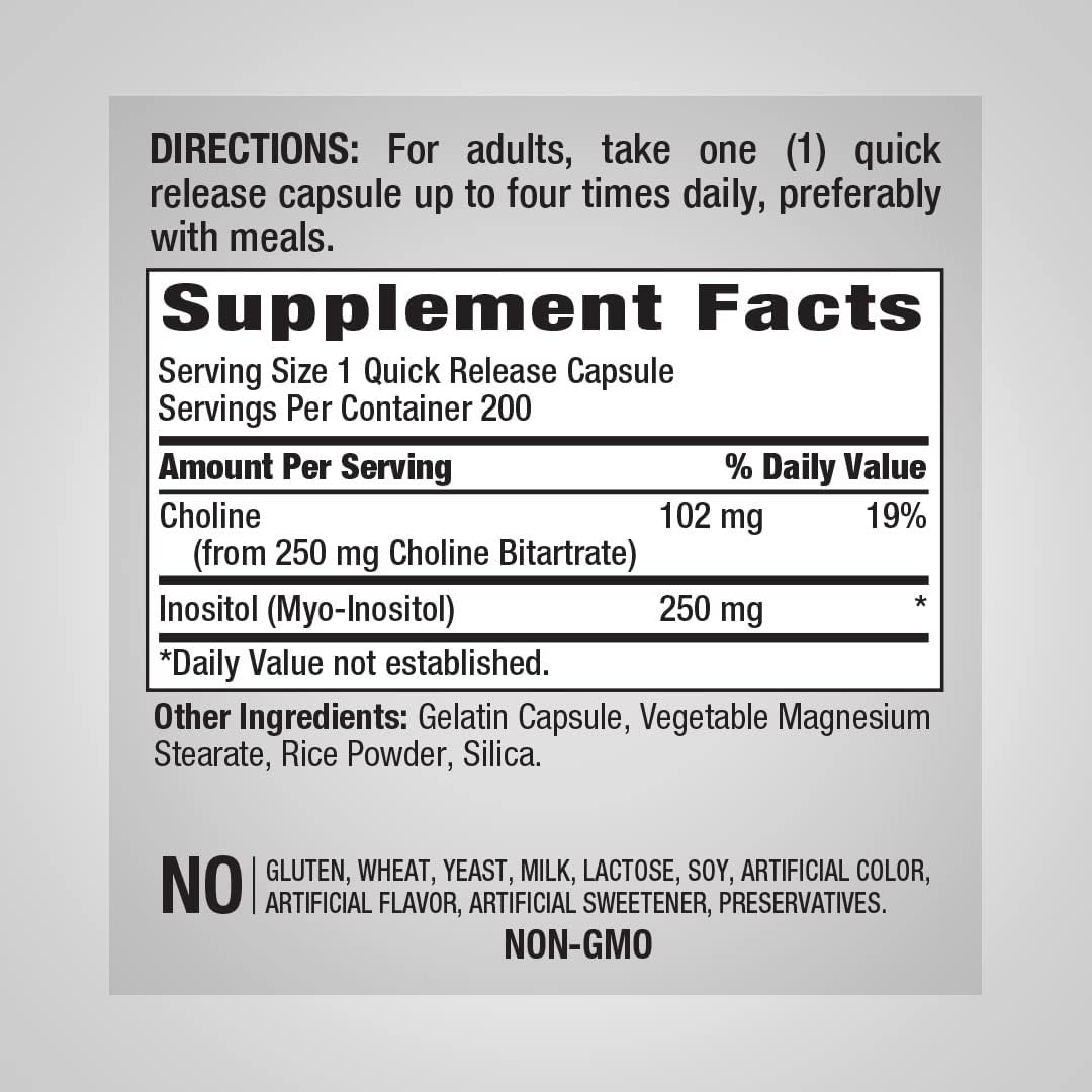 Suplemento Inositol de colina 500 mg 200 cápsulas Bitartrato