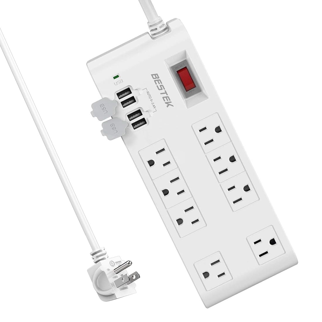 BESTEK 8-Outlet Surge Protector Power Strip con 4 puertos