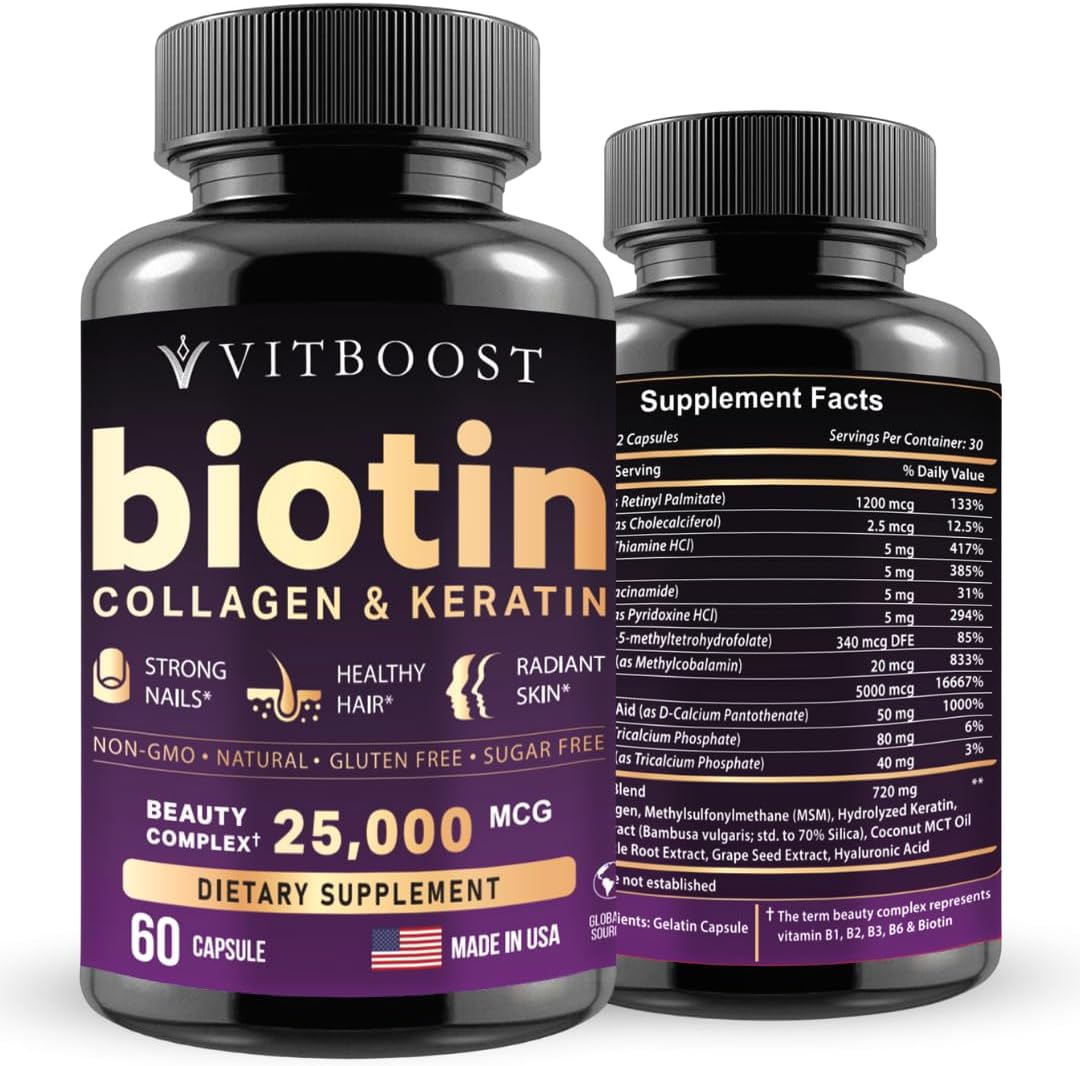 VITBOOST Biotina con ácido hialurónico colágeno y queratina