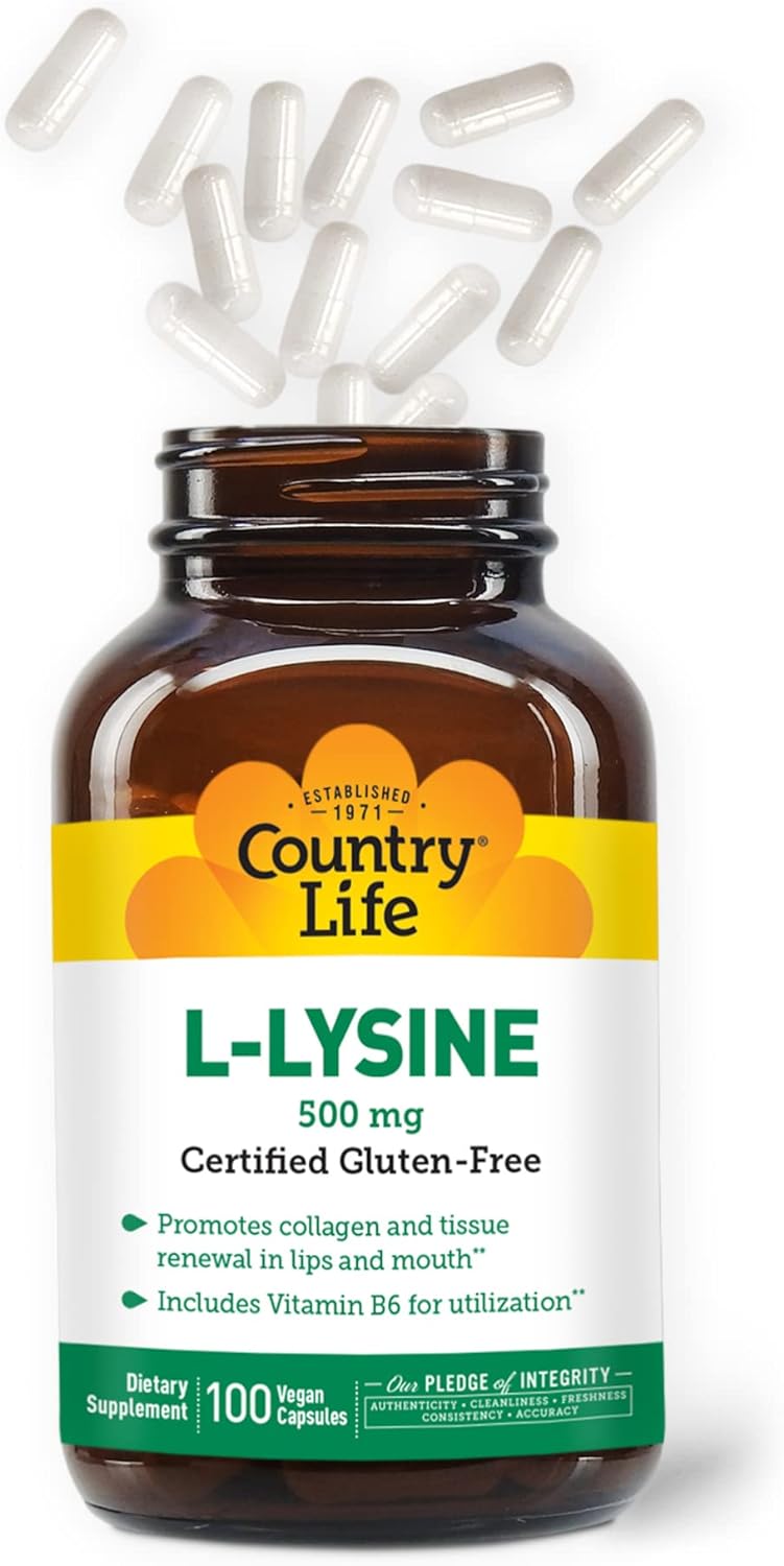 Suplemento Country Life L-Lisina 500mg con B-6 vegano