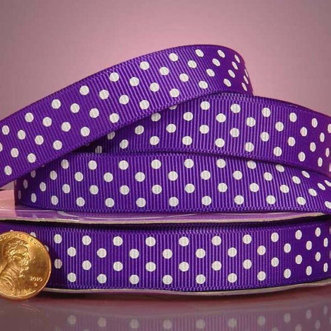 Morado y Blanco grogrén de lunares 3/8 X 25yd