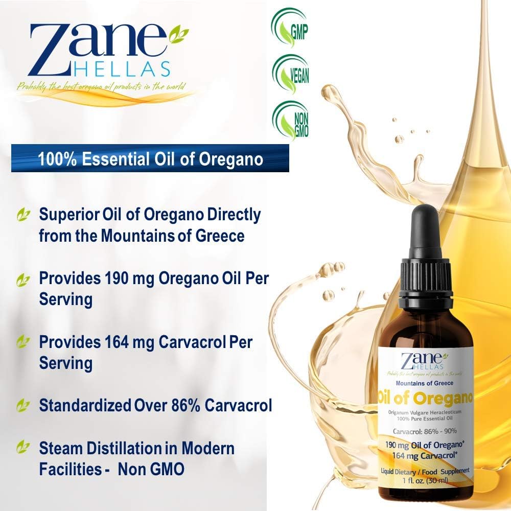 Aceite de Orégano Griego 190 mg, 86%-90% Carvacrol, 4 gotas diarias