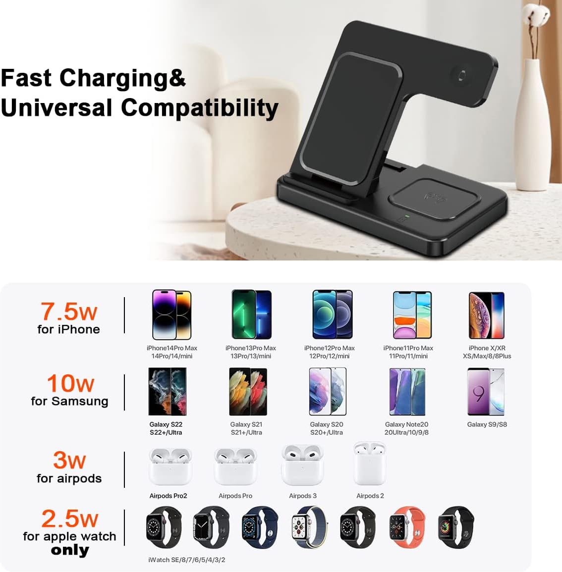 Cargador inalámbrico de carga rápida 3 en 1