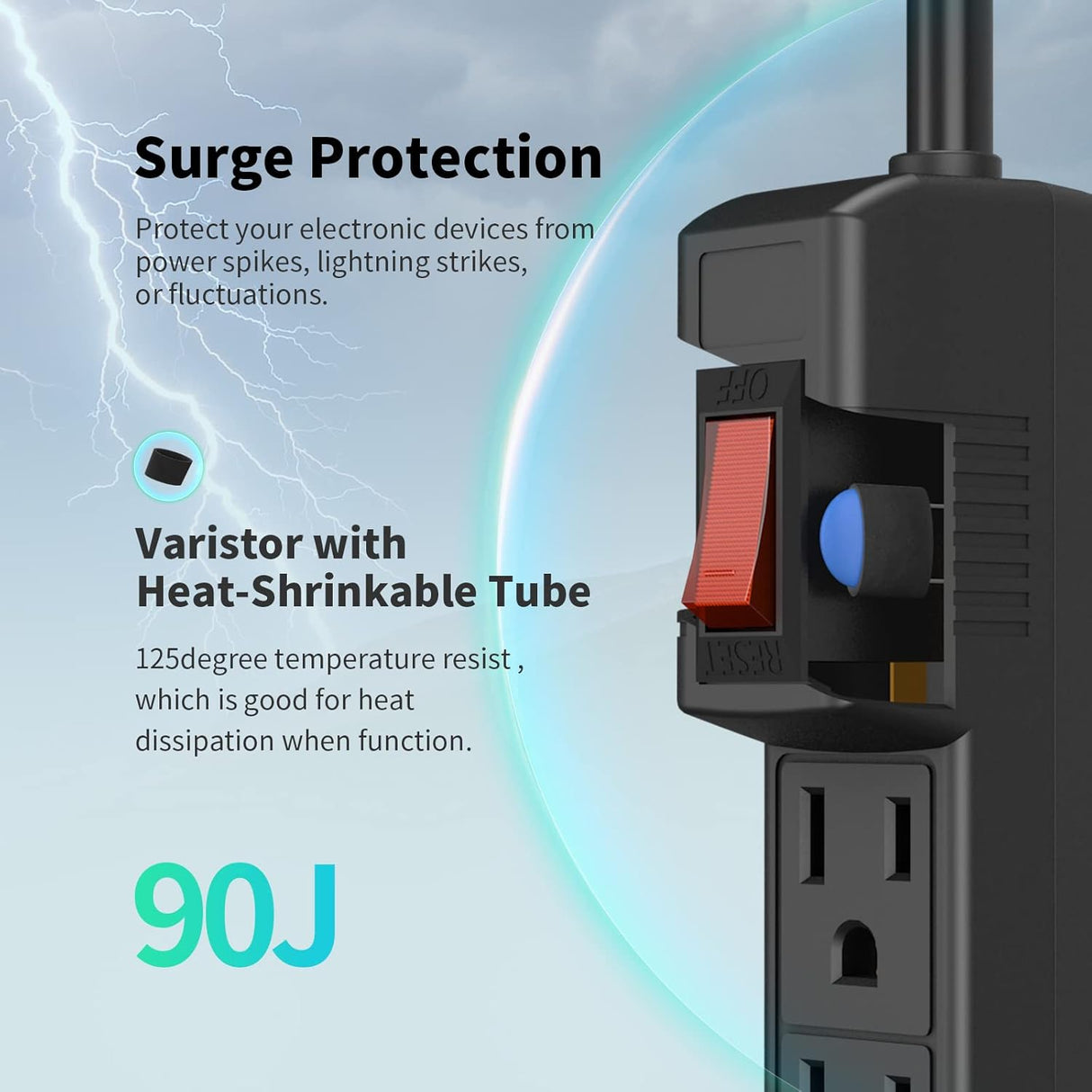 PLUGTUL Paquete de 2 protectores de sobretensiones con 6 tomas de corriente y cable de extensión de 2 pies, 1875 W/15 A, 90 julios, protección contra sobrecargas y sobretensiones, soporte de pared