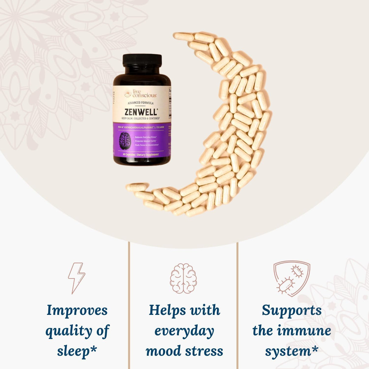 Suplemento KSM-66 Ashwagandha - Live Conscious, 60 cápsulas