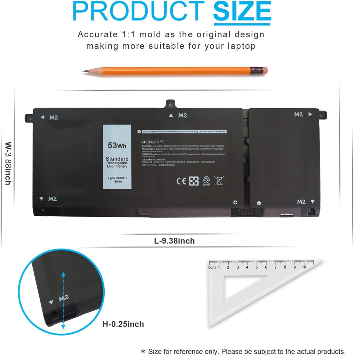 Batería para portátil de 53 Wh H5CKD de 15 V para Dell