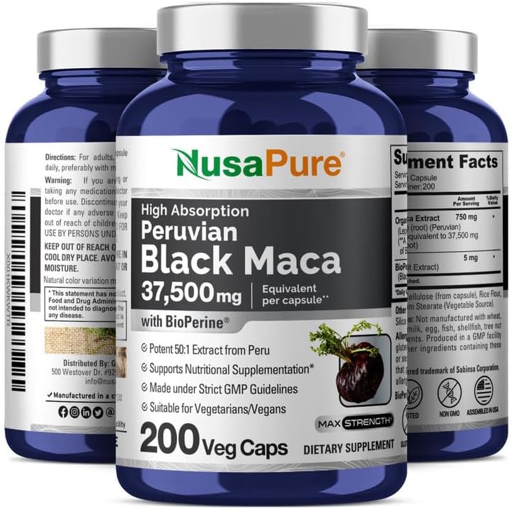 Raíz de Maca Negra 37,500 mg - 200 Cápsulas Vegetales Vegano