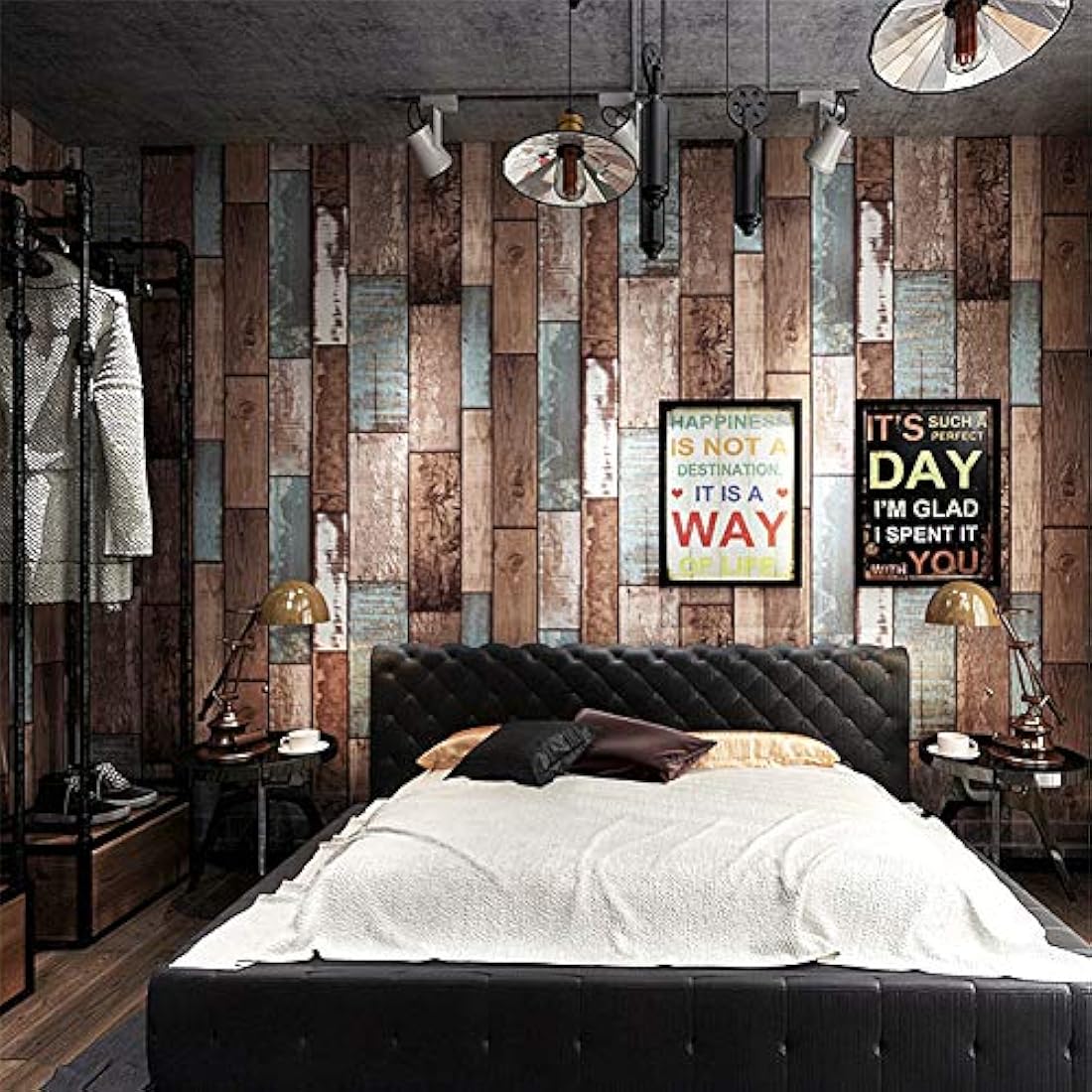 Papel pintado para pared, diseño de madera, Multicolor