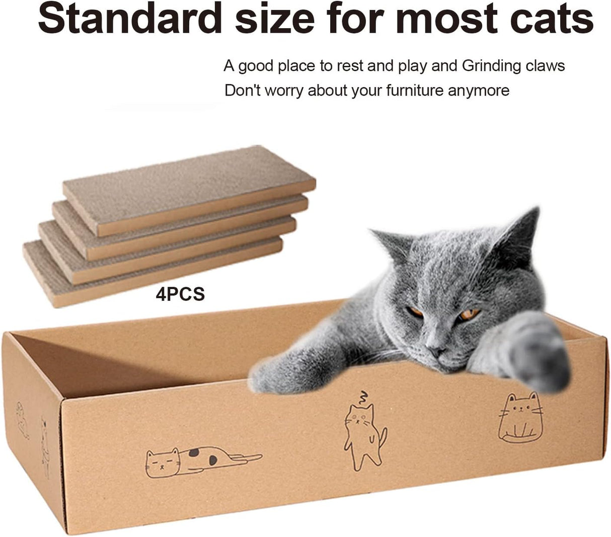 Almohadilla para rascar gatos con caja reversible 4 unidades