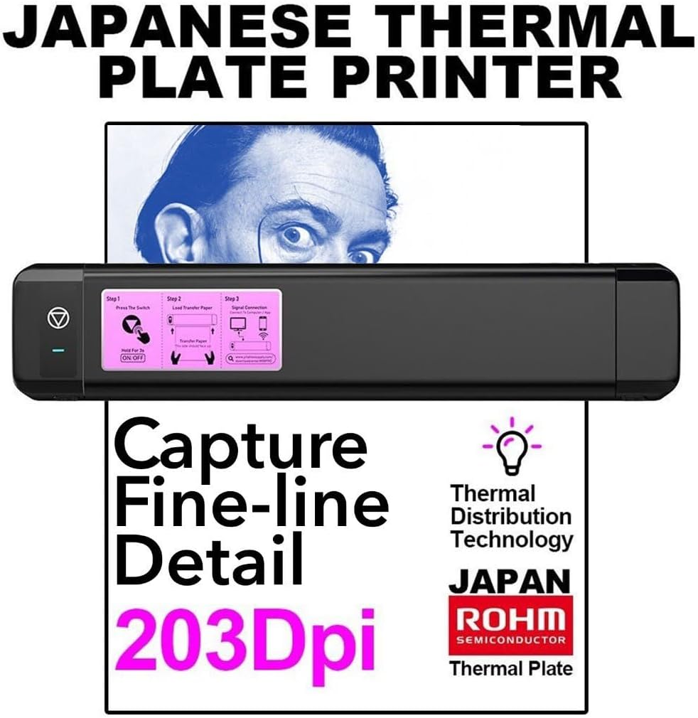 OZER M08Pro - Impresora inalámbrica de plantillas de transferencia Bluetooth de tatuaje, máquina fotocopiadora térmica sin tinta, impresora compacta, plantilla rápida compatible con teléfonos