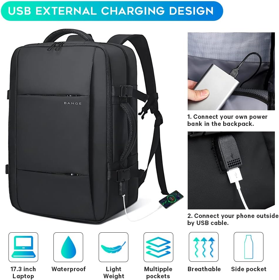 Mochila BANGE para Viajes, Aprobada para Vuelo, 17 Laptop