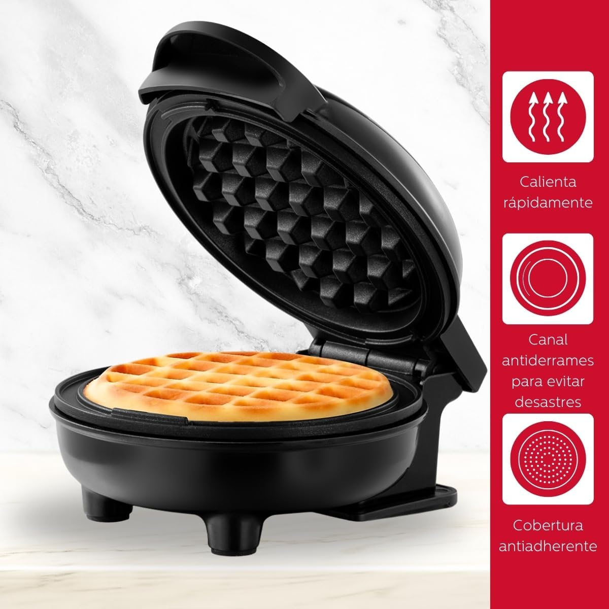 Mini Waffle Maker Holstein, Antiadherente, 4 pulgadas, Rápido