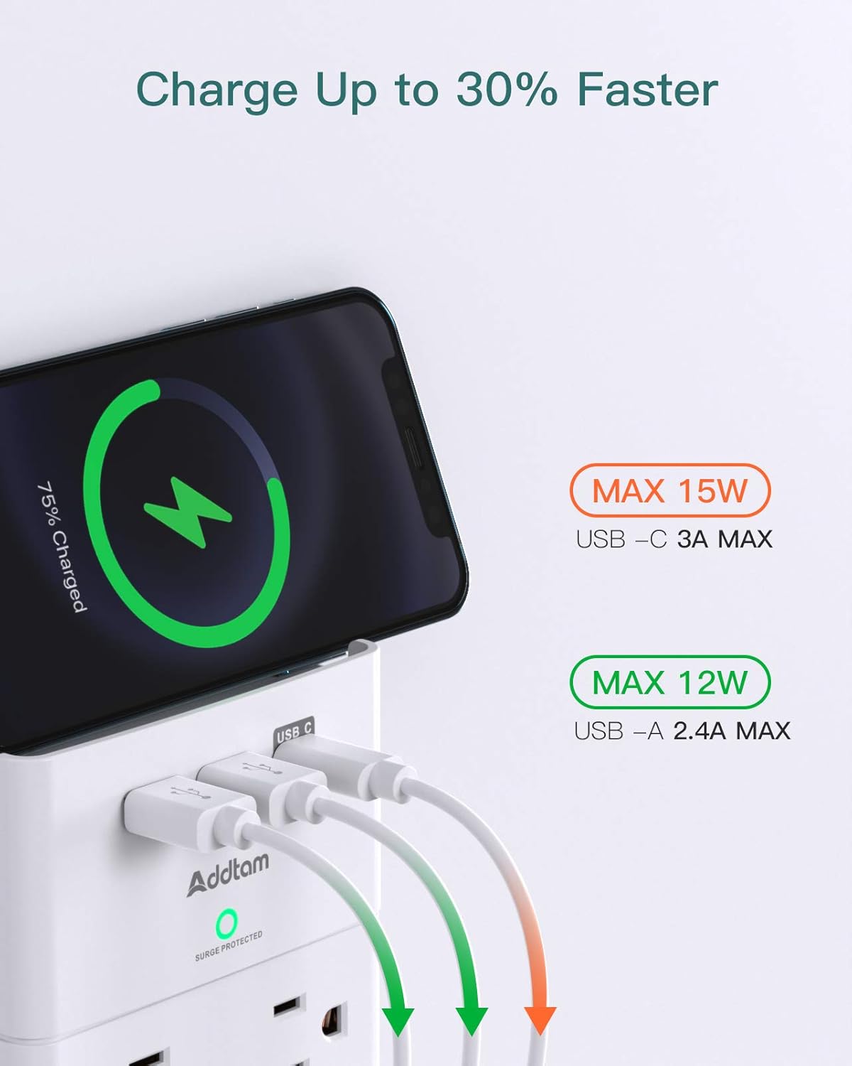 Protector contra sobretensiones con extensor de 12 tomas