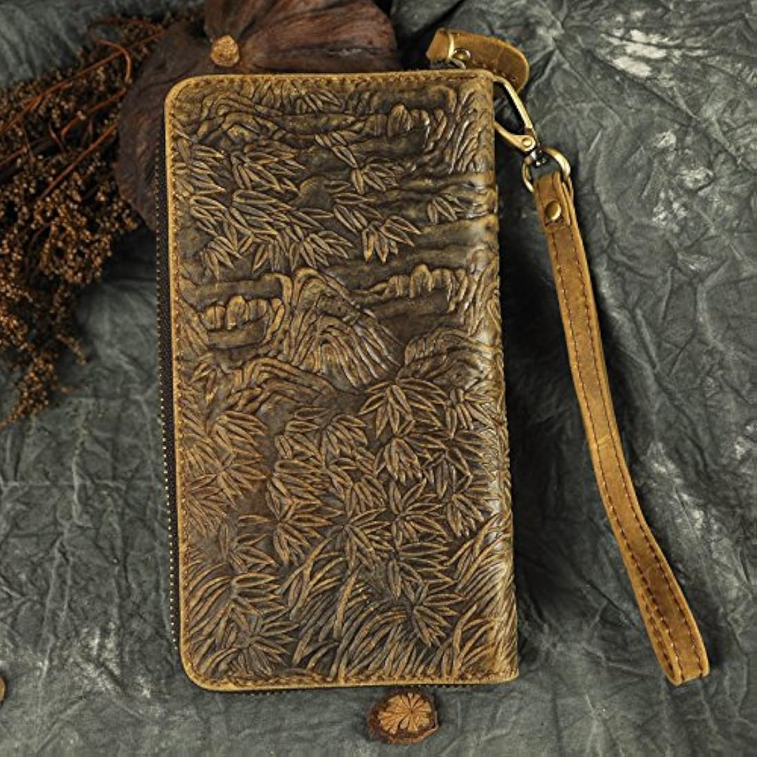 Le'aokuu Funda de piel auténtica para hombre, estilo vintage