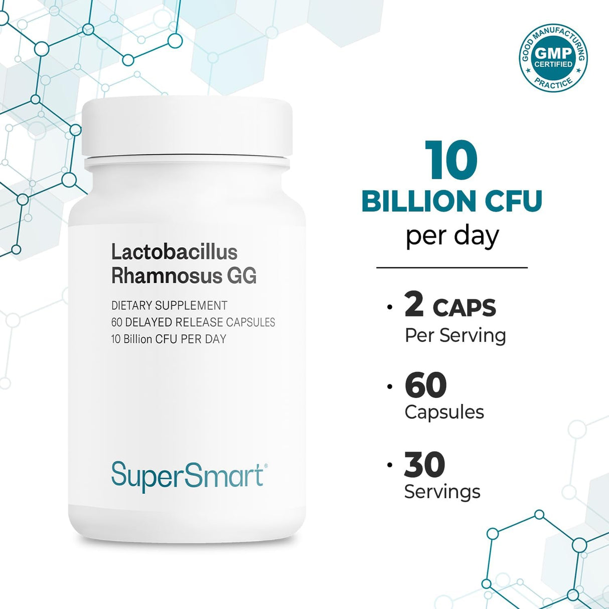 Supersmart Lactobacillus Rhamnosus GG 10B CFU Probiótico Inulina 60C
