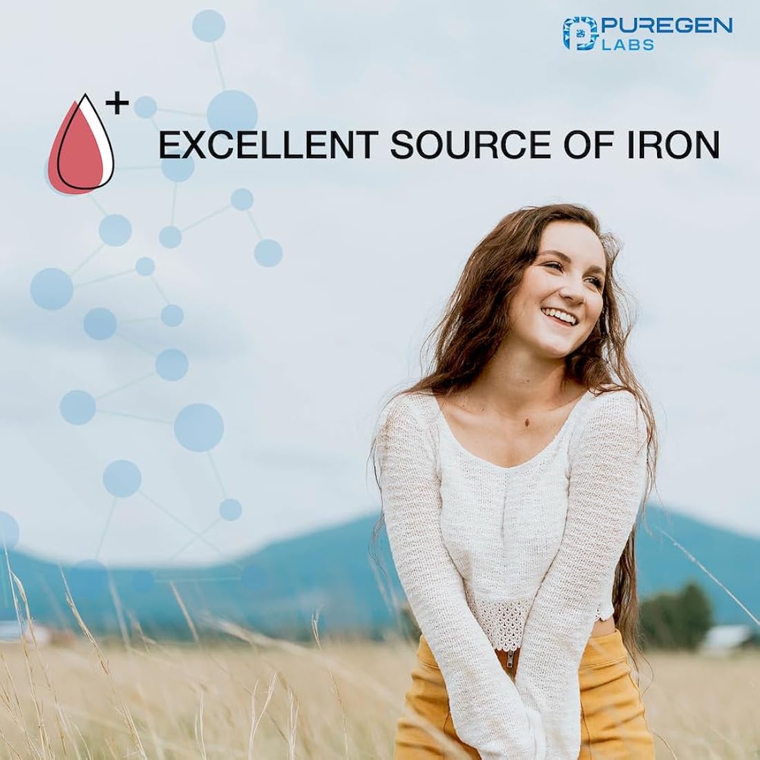 Suplemento Puregen Labs Gluconato ferroso 324 mg 100 un