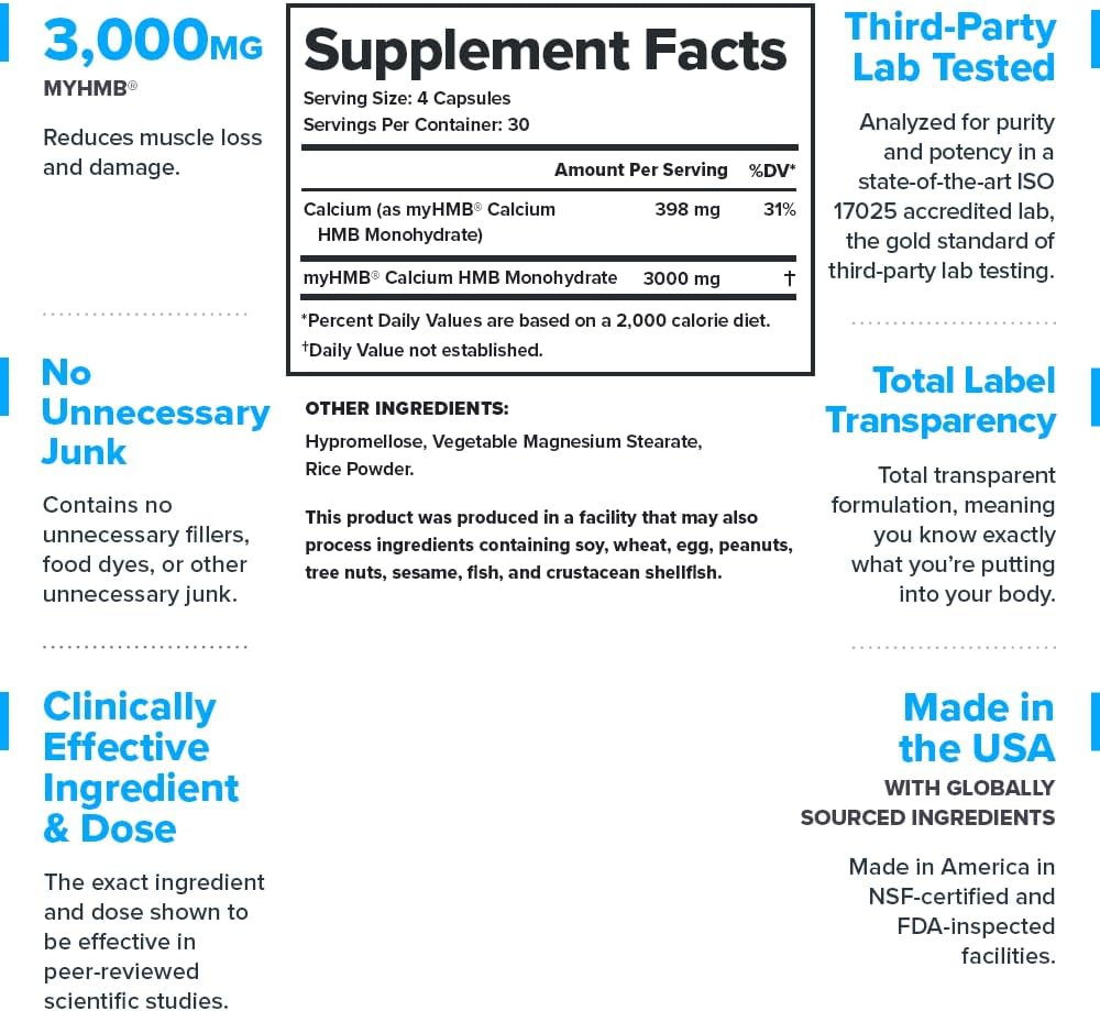 Suplemento HMB para hombres y mujeres MyHMB® 3000mg cápsulas, fuerza y músculo
