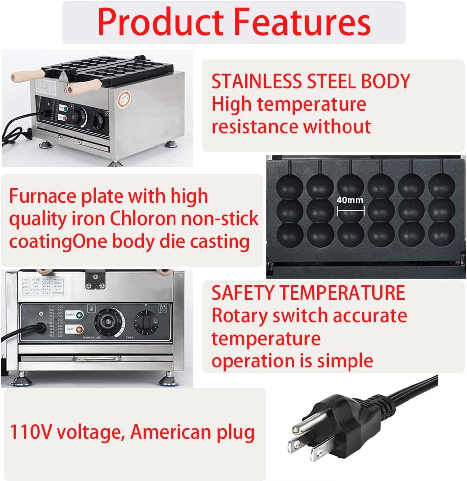Máquina de Waffle Ball Commercial Electric - Snack Maker