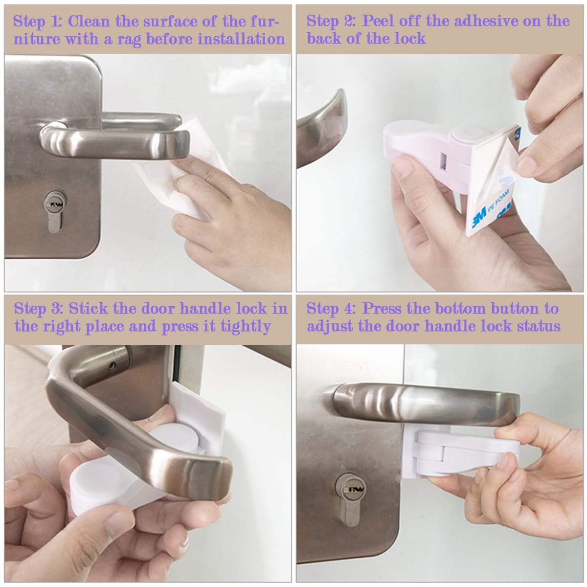 Bloqueo de manija para puertas, 6 unidades, sin taladros, seguro