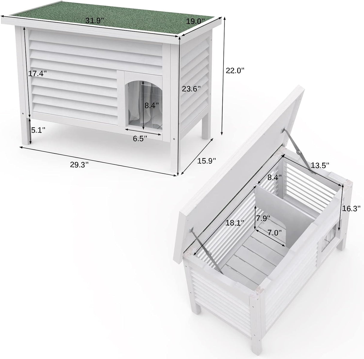 Casa para Gatos GDLF, Madera Sólida, Techo Impermeable, 31.9
