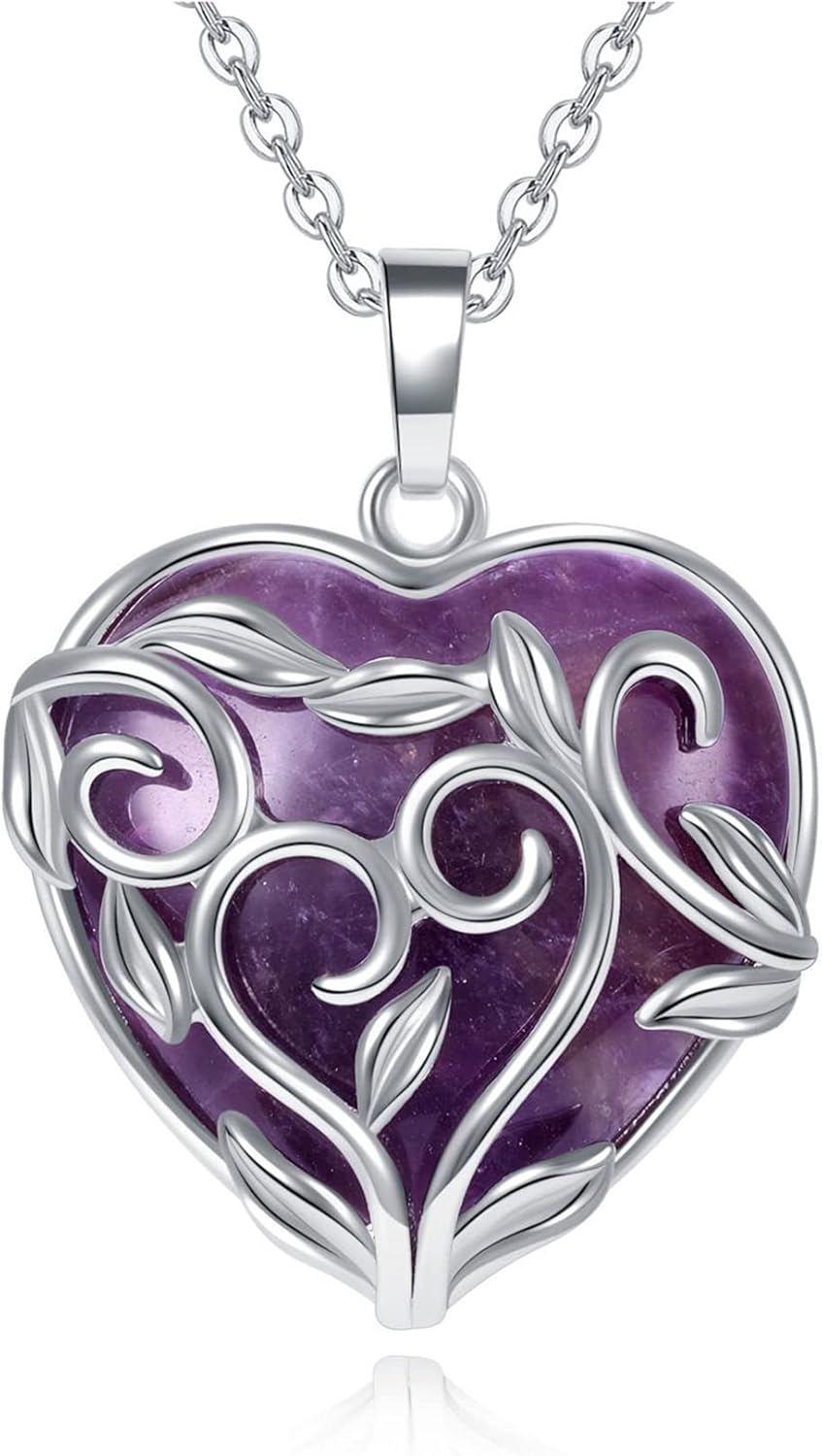 Jovivi Collar de cristal curativo de cuarzo rosa de amatista