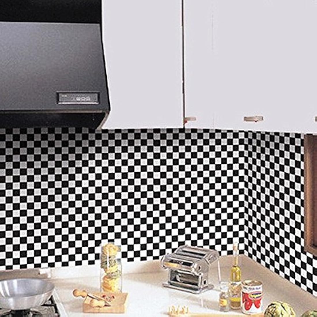 bestery autoadhesivo blanco y negro mosaico azulejos brillo