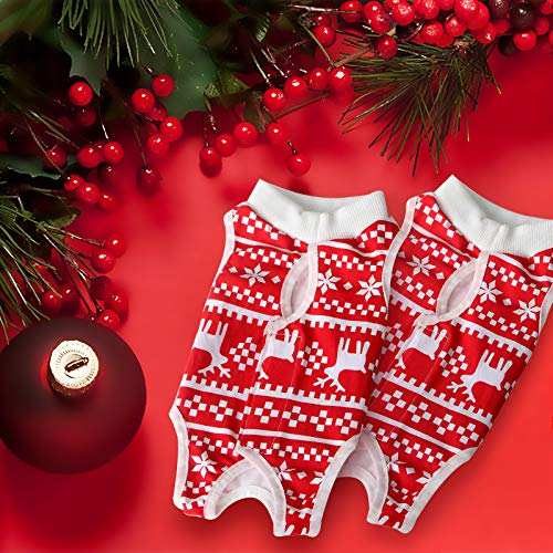 Accesorio traje de recuperación para gatos para heridas abdominales o enfermedades de la piel, alternativa de cuello electrónico para gatos y perros, después de la cirugía, traje de pijama (pequeño, rojo navideño)