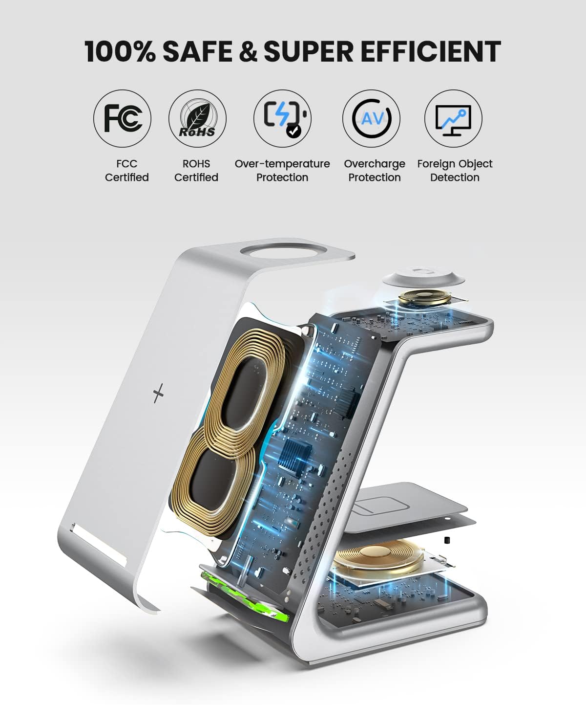 Cargador para celular con Soporte de carga inalámbrico plata