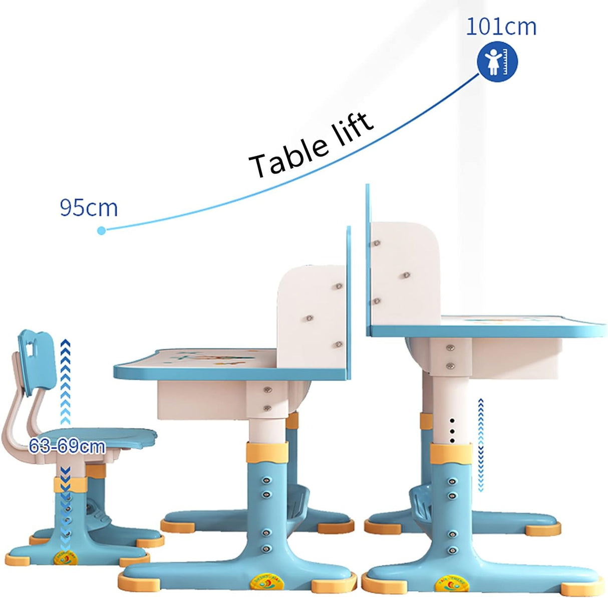 Escritorio y silla ajustables para niños con cajón y patrón.