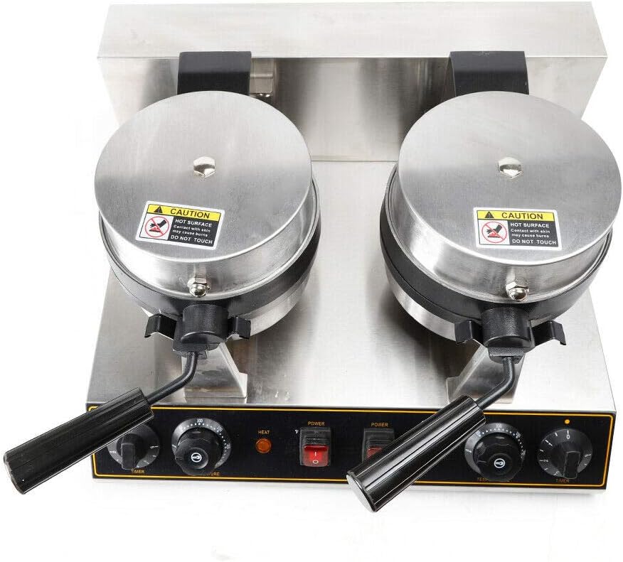 Máquina de Waffles Doble Cabeza 2600W Acero Inoxidable