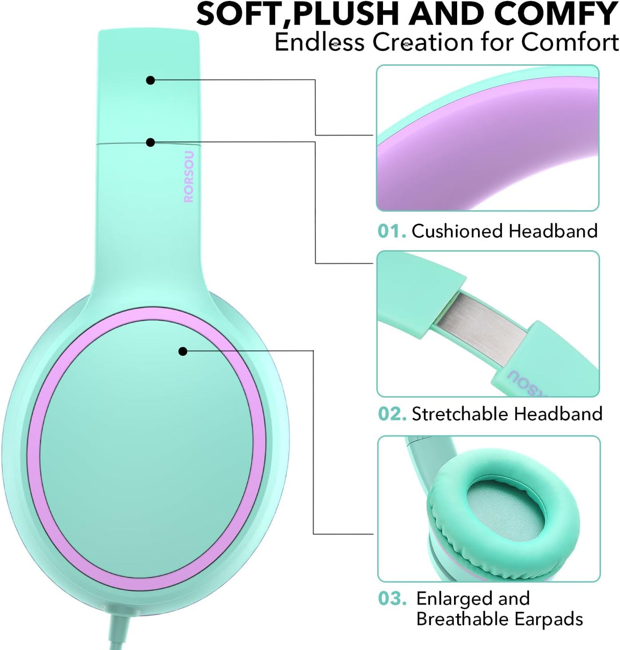 Auriculares RORSOU R10 con micrófono, ligeros y plegables